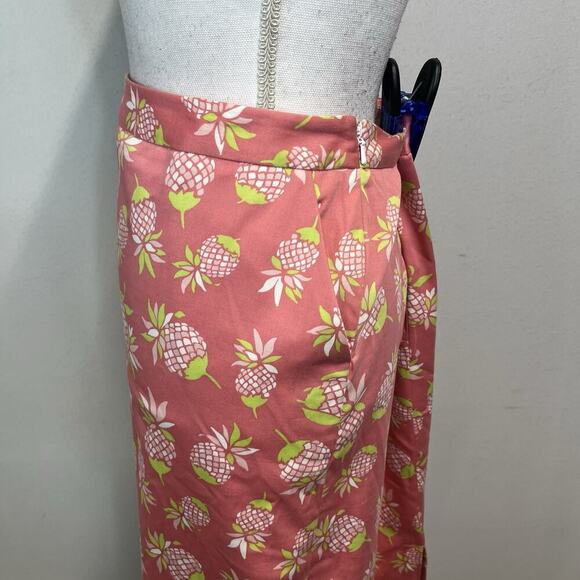 Brooks Brothers 346 Skirt size 12 Pink Green Pineapples Straight Knee Stretch - Picture 7 of 9